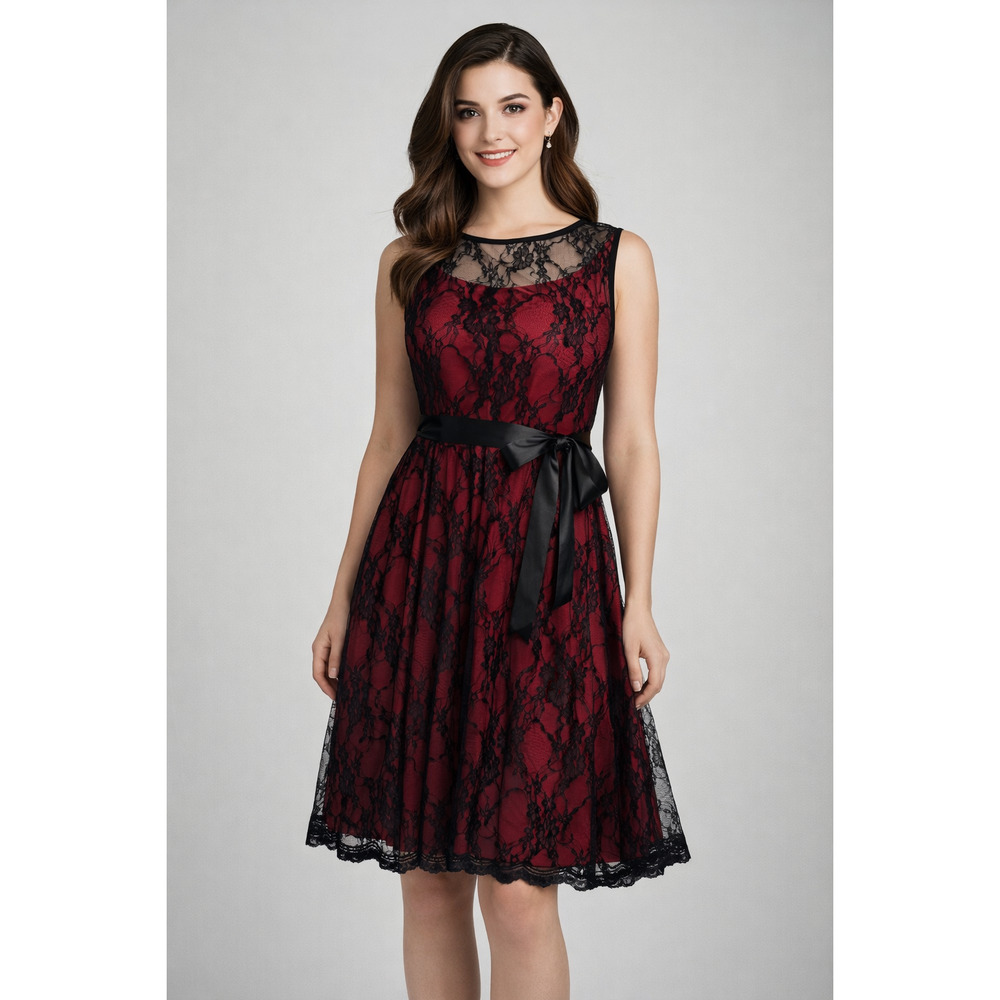 Blue Sage Red Black Fit & Flare‎ Lace Dress 6 Whimsigoth Dark Romance Victorian